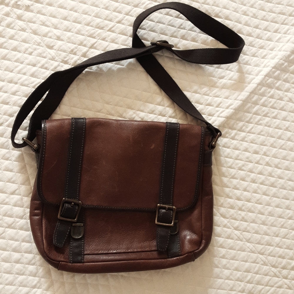 Vintage Fossil Messenger Bag Distressed Leather Rustic Grunge